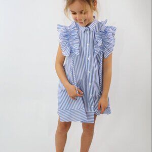 MSGM blue striped cotton ruffle shoulder dress size 4